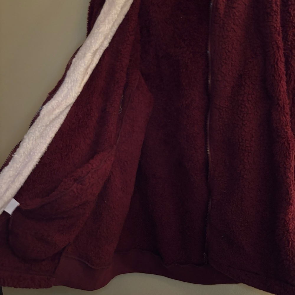 Caissip Womenβs Sherpa Full-Zip Jacket β Burgundy & White Size XXL - Picture 7 of 13